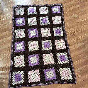 Hand Crochet Afghan Blanket Granny Square Purple